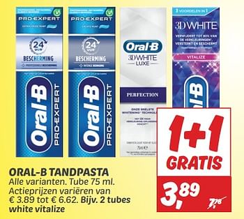 Aanbiedingen Oral-b tandpasta white vitalize - Oral-B - Geldig van 03/09/2023 tot 09/09/2023 bij Deka Markt