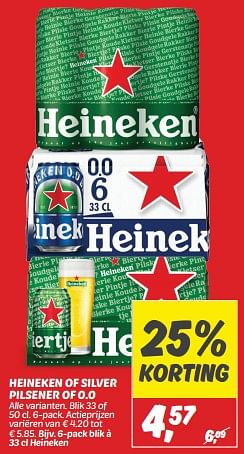 Aanbiedingen Heineken of silver pilsener of 0.0 - Heineken - Geldig van 03/09/2023 tot 09/09/2023 bij Deka Markt