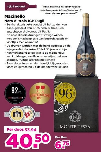 Aanbiedingen Macinello nero di troia igp pugli - Rode wijnen - Geldig van 03/09/2023 tot 09/09/2023 bij Plus