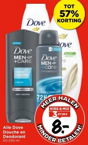Aanbiedingen Alle dove douche en deodorant - Dove - Geldig van 03/09/2023 tot 09/09/2023 bij Vomar
