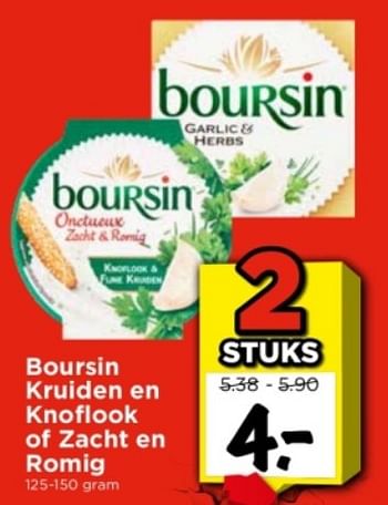 Aanbiedingen Boursin kruiden en knoflook of zacht en romig - Boursin - Geldig van 03/09/2023 tot 09/09/2023 bij Vomar