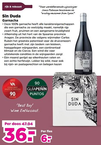 Aanbiedingen Sin duda garnacha - Rode wijnen - Geldig van 03/09/2023 tot 09/09/2023 bij Plus