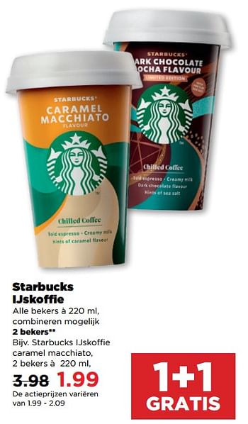 Aanbiedingen Starbucks ijskoffie caramel macchiato - Starbucks - Geldig van 03/09/2023 tot 09/09/2023 bij Plus