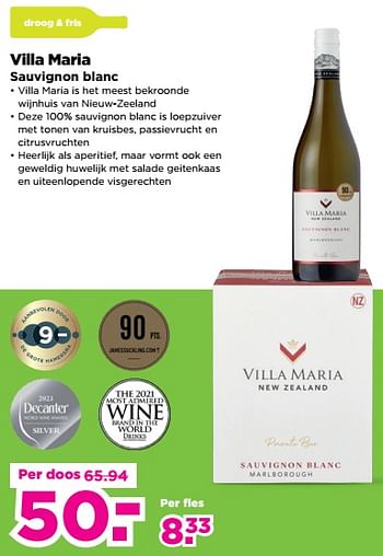 Aanbiedingen Villa maria sauvignon blanc - Witte wijnen - Geldig van 03/09/2023 tot 09/09/2023 bij Plus