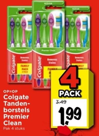Aanbiedingen Colgate tandenborstels premier clean - Colgate - Geldig van 03/09/2023 tot 09/09/2023 bij Vomar