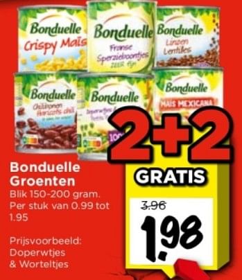 Aanbiedingen Doperwtjes + worteltjes - Bonduelle - Geldig van 03/09/2023 tot 09/09/2023 bij Vomar