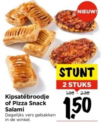 Aanbiedingen Kipsatébroodje of pizza snack salami - Huismerk Vomar - Geldig van 03/09/2023 tot 09/09/2023 bij Vomar