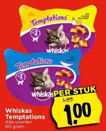 Aanbiedingen Whiskas temptations - Whiskas - Geldig van 03/09/2023 tot 09/09/2023 bij Vomar