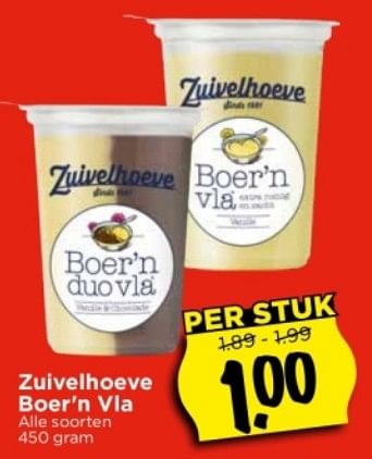 Aanbiedingen Zuivelhoeve boer `n vla - De Zuivelhoeve - Geldig van 03/09/2023 tot 09/09/2023 bij Vomar