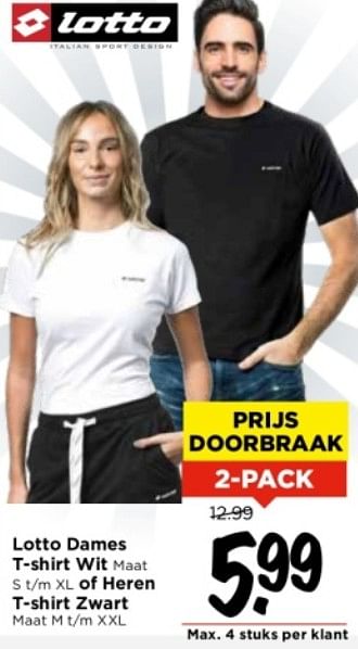 Aanbiedingen Lotto dames t-shirt wit of heren t-shirt zwart - Lotto - Geldig van 03/09/2023 tot 09/09/2023 bij Vomar