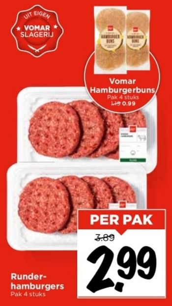 Aanbiedingen Runder- hamburgers - Huismerk Vomar - Geldig van 03/09/2023 tot 09/09/2023 bij Vomar