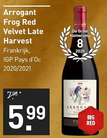 Aanbiedingen Arrogant frog red velvet late harvest - Rode wijnen - Geldig van 28/08/2023 tot 10/09/2023 bij Gall & Gall