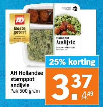 Aanbiedingen Ah hollandse stamppot andijvie - Huismerk - Albert Heijn - Geldig van 04/09/2023 tot 10/09/2023 bij Albert Heijn