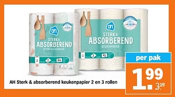Aanbiedingen Ah sterk + absorberend keukenpapier - Huismerk - Albert Heijn - Geldig van 04/09/2023 tot 10/09/2023 bij Albert Heijn