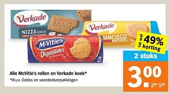 Aanbiedingen Alle mcvitie`s rollen en verkade koek - Huismerk - Albert Heijn - Geldig van 04/09/2023 tot 10/09/2023 bij Albert Heijn
