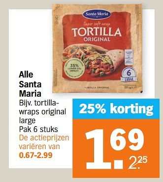 Aanbiedingen Tortillawraps original large - Santa Maria - Geldig van 04/09/2023 tot 10/09/2023 bij Albert Heijn