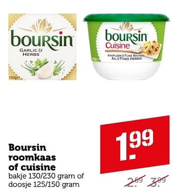 Aanbiedingen Boursin roomkaas of cuisine - Boursin - Geldig van 04/09/2023 tot 10/09/2023 bij Coop