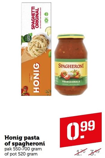 Aanbiedingen Honig pasta of spagheroni - Huismerk - Coop - Geldig van 04/09/2023 tot 10/09/2023 bij Coop