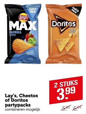 Aanbiedingen Lay’s, cheetos of doritos partypacks - Huismerk - Coop - Geldig van 04/09/2023 tot 10/09/2023 bij Coop