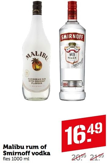 Aanbiedingen Malibu rum of smirnoff vodka - Huismerk - Coop - Geldig van 04/09/2023 tot 10/09/2023 bij Coop
