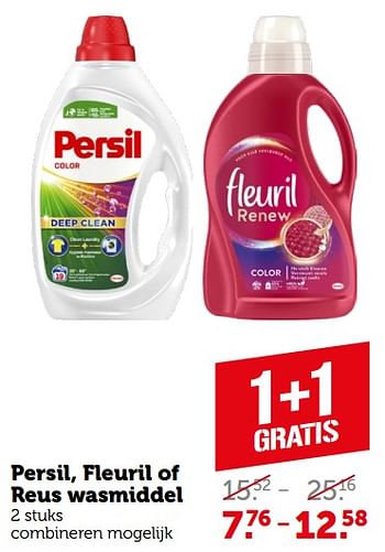 Aanbiedingen Persil, fleuril of reus wasmiddel - Huismerk - Coop - Geldig van 04/09/2023 tot 10/09/2023 bij Coop