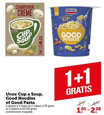 Aanbiedingen Unox cup a soup, good noodles of good pasta - Unox - Geldig van 04/09/2023 tot 10/09/2023 bij Coop