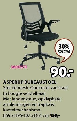 Aanbiedingen Asperup bureaustoel - Huismerk - Jysk - Geldig van 28/08/2023 tot 10/09/2023 bij Jysk