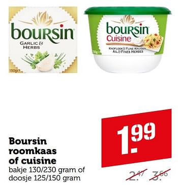 Aanbiedingen Boursin roomkaas of cuisine - Boursin - Geldig van 04/09/2023 tot 10/09/2023 bij Coop