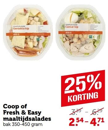Aanbiedingen Coop of fresh + easy maaltijdsalades - Huismerk - Coop - Geldig van 04/09/2023 tot 10/09/2023 bij Coop
