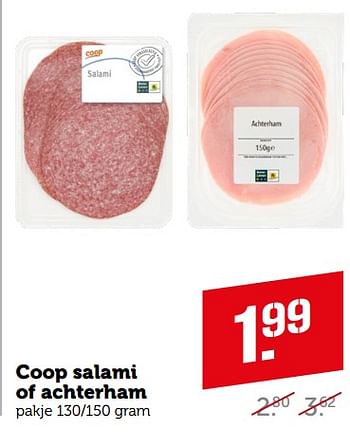 Aanbiedingen Coop salami of achterham - Huismerk - Coop - Geldig van 04/09/2023 tot 10/09/2023 bij Coop