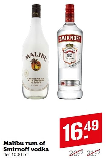Aanbiedingen Malibu rum of smirnoff vodka - Huismerk - Coop - Geldig van 04/09/2023 tot 10/09/2023 bij Coop