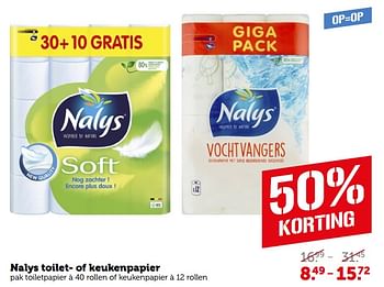 Aanbiedingen Nalys toilet- of keukenpapier - Nalys - Geldig van 04/09/2023 tot 10/09/2023 bij Coop