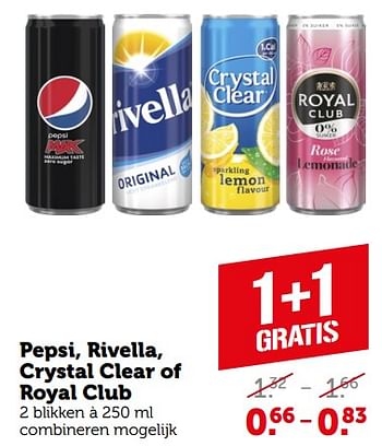 Aanbiedingen Pepsi, rivella, crystal clear of royal club - Huismerk - Coop - Geldig van 04/09/2023 tot 10/09/2023 bij Coop