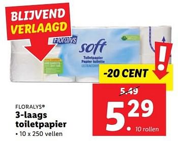 Aanbiedingen 3-laags toiletpapier - Floralys - Geldig van 04/09/2023 tot 10/09/2023 bij Lidl