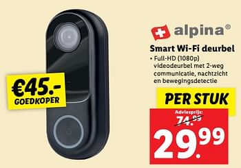Aanbiedingen Alpina smart wi-fi deurbel - Alpina - Geldig van 04/09/2023 tot 10/09/2023 bij Lidl