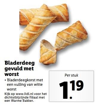 Aanbiedingen Bladerdeeg gevuld met worst - Huismerk - Lidl - Geldig van 04/09/2023 tot 10/09/2023 bij Lidl