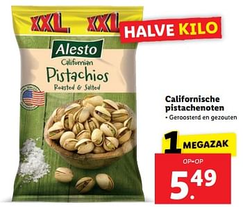 Aanbiedingen Californische pistachenoten - Alesto - Geldig van 04/09/2023 tot 10/09/2023 bij Lidl