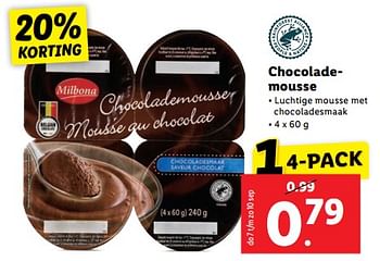 Aanbiedingen Chocolademousse - Milbona - Geldig van 04/09/2023 tot 10/09/2023 bij Lidl