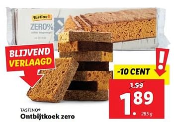 Aanbiedingen Ontbijtkoek zero - Tastino - Geldig van 04/09/2023 tot 10/09/2023 bij Lidl