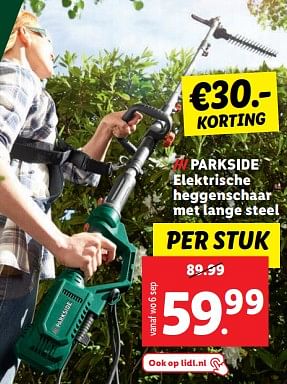 Aanbiedingen Parkside elektrische heggenschaar met lange steel - Parkside - Geldig van 04/09/2023 tot 10/09/2023 bij Lidl