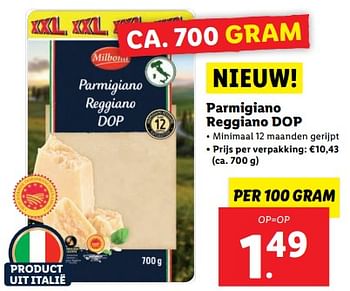 Aanbiedingen Parmigiano reggiano dop - Milbona - Geldig van 04/09/2023 tot 10/09/2023 bij Lidl