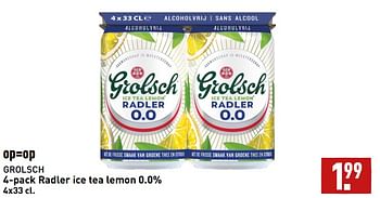 Aanbiedingen 4-pack radler ice tea lemon 0.0% - Grolsch - Geldig van 04/09/2023 tot 10/09/2023 bij Aldi
