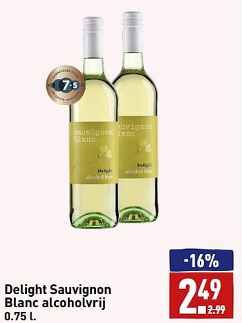 Aanbiedingen Delight sauvignon blanc alcoholvrij - Witte wijnen - Geldig van 04/09/2023 tot 10/09/2023 bij Aldi