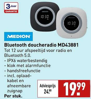 Aanbiedingen Medion bluetooth doucheradio md43881 - Medion - Geldig van 04/09/2023 tot 10/09/2023 bij Aldi