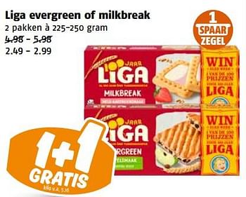Aanbiedingen Liga evergreen of milkbreak - Liga - Geldig van 04/09/2023 tot 10/09/2023 bij Poiesz