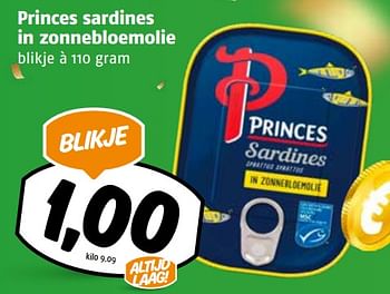 Aanbiedingen Princes sardines in zonnebloemolie - Princes - Geldig van 04/09/2023 tot 10/09/2023 bij Poiesz