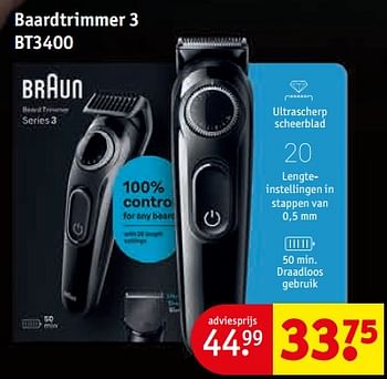 Aanbiedingen Braun baardtrimmer 3 bt3400 - Braun - Geldig van 05/09/2023 tot 10/09/2023 bij Kruidvat