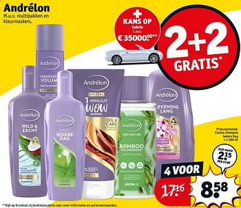 Aanbiedingen Classic shampoo iedere dag - Andrelon - Geldig van 05/09/2023 tot 10/09/2023 bij Kruidvat