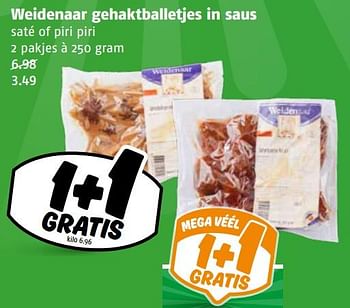 Aanbiedingen Weidenaar gehaktballetjes in saus - Weidenaar - Geldig van 04/09/2023 tot 10/09/2023 bij Poiesz