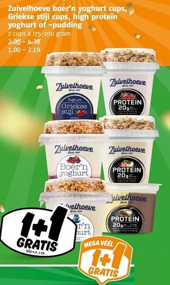 Aanbiedingen Zuivelhoeve boer’n yoghurt cups, griekse stijl cups, high proteïn yoghurt of -pudding - De Zuivelhoeve - Geldig van 04/09/2023 tot 10/09/2023 bij Poiesz